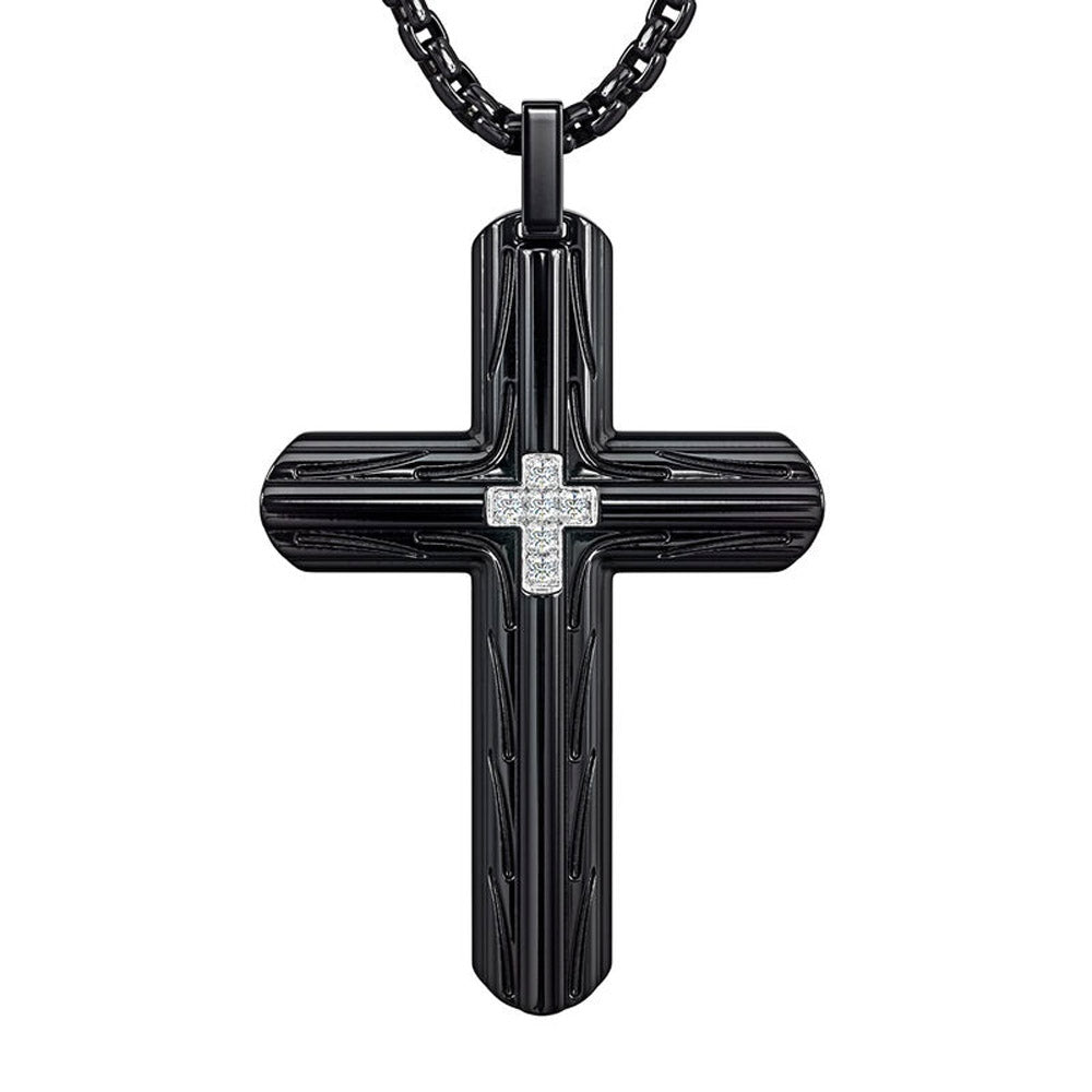 Schwarzer Eis-Diamant-Kreuz-Anhänger