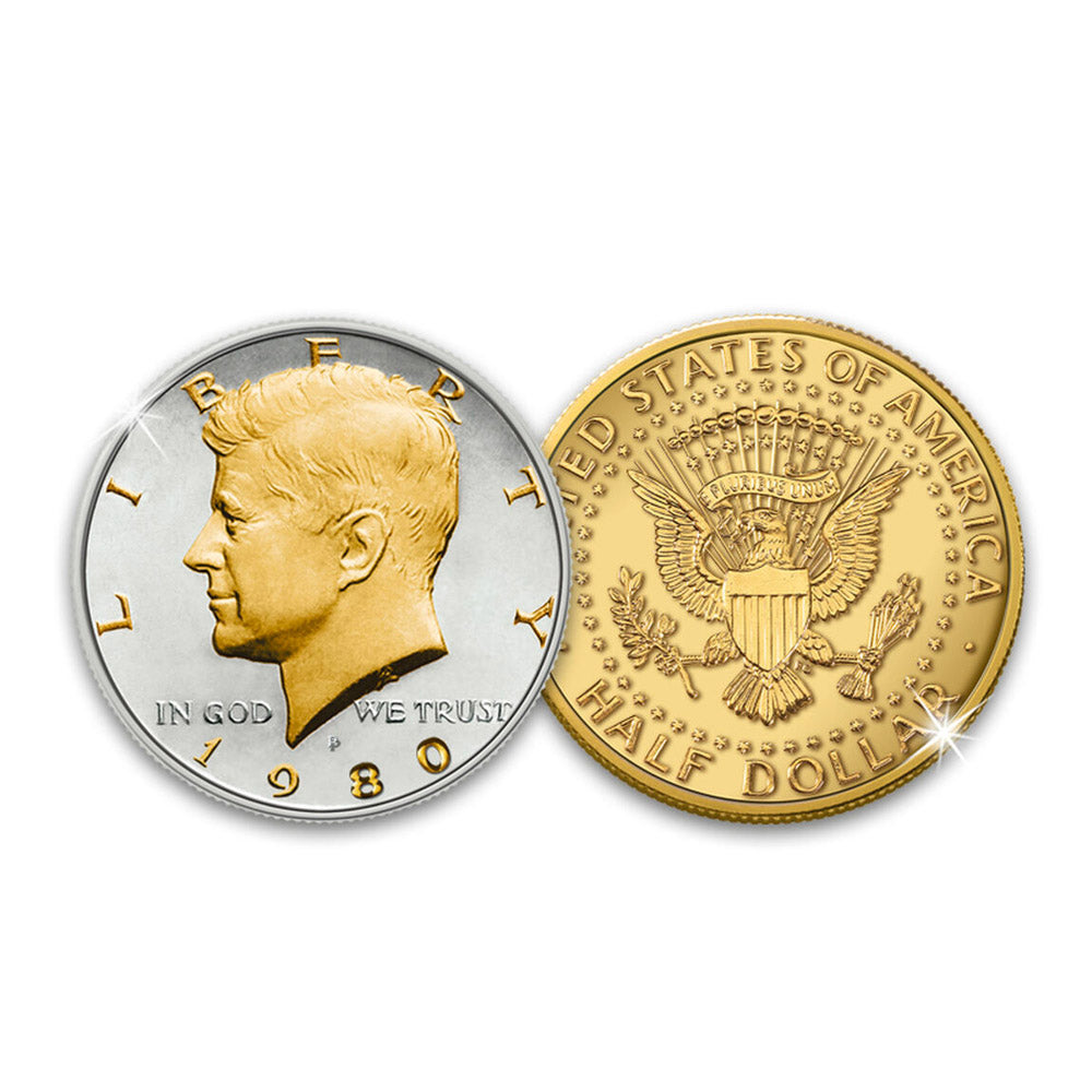 Der goldene und silberne Kennedy-Halbdollar